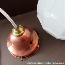 Load image into Gallery viewer, 1930s Art Deco White Glass Pendant Hanging LIght Shade with Copper Fittings

