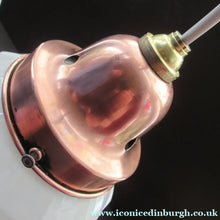Load image into Gallery viewer, 1930s Art Deco White Glass Pendant Hanging LIght Shade with Copper Fittings
