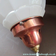 Load image into Gallery viewer, 1930s Art Deco White Glass Pendant Hanging LIght Shade with Copper Fittings
