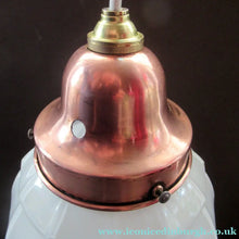 Load image into Gallery viewer, 1930s Art Deco White Glass Pendant Hanging LIght Shade with Copper Fittings
