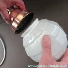 Load image into Gallery viewer, 1930s Art Deco White Glass Pendant Hanging LIght Shade with Copper Fittings

