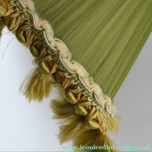 Load image into Gallery viewer, Vintage Chiffon Silk Lamp Shade with Gold Tassels 1950s
