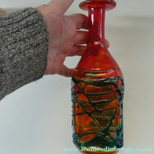 Load image into Gallery viewer, Unusual Vintage Red Glass MDINA Bottle Vase Decorated Externally with Applied Blue Trails
