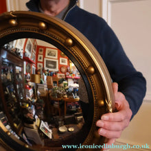 Load image into Gallery viewer, VINTAGE Regency Style Round Convex Wall Mirror - with Gold Wooden Frame Embellished with Balls
