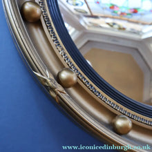 Load image into Gallery viewer, VINTAGE Regency Style Round Convex Wall Mirror - with Gold Wooden Frame Embellished with Balls
