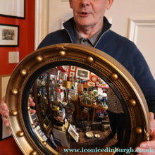 Load image into Gallery viewer, VINTAGE Regency Style Round Convex Wall Mirror - with Gold Wooden Frame Embellished with Balls

