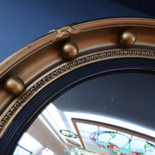 Load image into Gallery viewer, VINTAGE Regency Style Round Convex Wall Mirror - with Gold Wooden Frame Embellished with Balls
