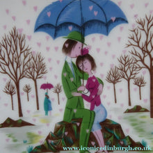 Load image into Gallery viewer, Vintage ROSENTHAL Small Dish. Shower of Hearts. The Lovers by Peynet. Two Sweethearts Shelter under an Umbrella - it rains little hearts
