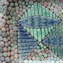 Load image into Gallery viewer, STUDIO POTTERY Heavy Dish or Platter with Strange Fish Design. The Decoration is all made of dots to resemble shagreen. Fully signed to the rear
