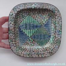 Load image into Gallery viewer, STUDIO POTTERY Heavy Dish or Platter with Strange Fish Design. The Decoration is all made of dots to resemble shagreen.
