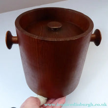 Load image into Gallery viewer, Vintage SCANDINAVIAN Heavy Teak Ice Bucket - with Lug Handles and Recessed Lid with Raised Knop. Good vintage condition; 1960s
