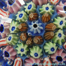 Load image into Gallery viewer, Vintage Scottish Paperweight 1950s VASART GLASS. Blue Ground with Eight Half Spokes and Millefiori Canes
