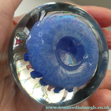 Load image into Gallery viewer, Vintage Scottish Paperweight 1950s VASART GLASS. Blue Ground with Eight Half Spokes and Millefiori Canes
