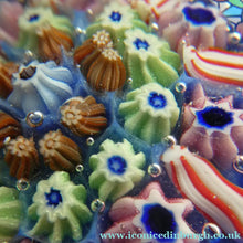 Load image into Gallery viewer, Vintage Scottish Paperweight 1950s VASART GLASS. Blue Ground with Eight Half Spokes and Millefiori Canes

