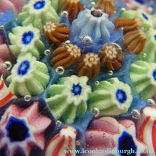 Load image into Gallery viewer, Vintage Scottish Paperweight 1950s VASART GLASS. Blue Ground with Eight Half Spokes and Millefiori Canes
