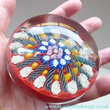 Load image into Gallery viewer, Vintage Scottish Paperweight VASART GLASS. Red Ground with Thirteen Spokes and Millefiori Canes

