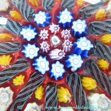Load image into Gallery viewer, Vintage Scottish Paperweight VASART GLASS. Red Ground with Thirteen Spokes and Millefiori Canes
