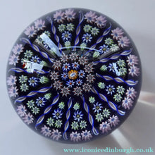Load image into Gallery viewer, Vintage Scottish Perthshire Paperweight (Post 1978). Royal Blue Ground 12 Spokes &amp; Millefiori Canes - Paperweight
