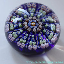 Load image into Gallery viewer, Vintage Scottish Perthshire Paperweight (Post 1978). Royal Blue Ground 12 Spokes &amp; Millefiori Canes - Paperweight
