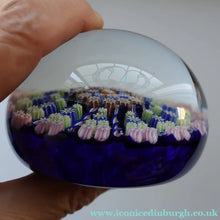 Load image into Gallery viewer, Vintage Scottish Perthshire Paperweight (Post 1978). Royal Blue Ground 12 Spokes &amp; Millefiori Canes - Paperweight
