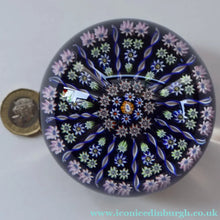 Load image into Gallery viewer, Vintage Scottish Perthshire Paperweight (Post 1978). Royal Blue Ground 12 Spokes &amp; Millefiori Canes - Paperweight

