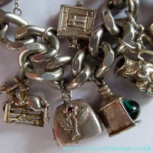 Load image into Gallery viewer, Heavy Weight. Vintage Silver Bracelet with 19 Quality Charms. Hallmarked Padlock Catch
