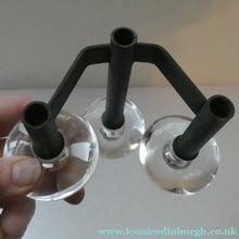 Load image into Gallery viewer, Vintage Single 1970s Candlestick with Metal Body Section and Three Oval Crystal Holders

