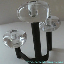 Load image into Gallery viewer, Vintage Single 1970s Candlestick with Metal Body Section and Three Oval Crystal Holders
