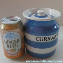 Load image into Gallery viewer, Vintage TG Green CORNISHWARE Lidded Storage Jar for CURRANTS: 5 Inches in Height. Black Shield Mark
