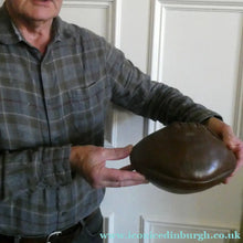 Load image into Gallery viewer, Vintage Thick Brown Leather Miniature Lace-Up RUGBY BALL. Inscribed Match
