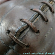 Load image into Gallery viewer, Vintage Thick Brown Leather Miniature Lace-Up RUGBY BALL. Inscribed Match
