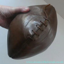 Load image into Gallery viewer, Vintage Thick Brown Leather Miniature Lace-Up RUGBY BALL. Inscribed Match

