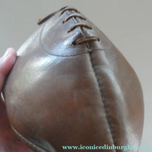 Load image into Gallery viewer, Vintage Thick Brown Leather Miniature Lace-Up RUGBY BALL. Inscribed Match
