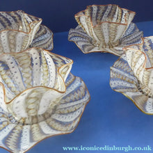 Load image into Gallery viewer, Vintage Venetian / Salviati Murano Glass Latticino Zanfirico Glass Finger Bowl &amp; Saucer; Gold Inclusions and Frilled Edges
