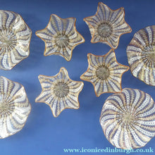 Load image into Gallery viewer, Vintage Venetian / Salviati Murano Glass Latticino Zanfirico Glass Finger Bowl &amp; Saucer; Gold Inclusions and Frilled Edges
