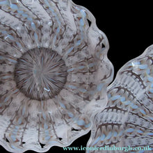 Load image into Gallery viewer, Venetian / Salviati Murano Glass Latticino Zanfirico Glass Finger Bowl &amp; Saucer; Gold Inclusions. Both with Frilled Edges

