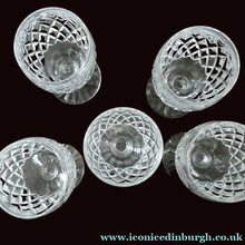Load image into Gallery viewer, Vintage WATERFORD CRYSTAL ’Boyne’. SET OF FIVE Sherry Glasses. Each 4 1/4 inches in height - VINTAGE CRYSTAL GLASSES
