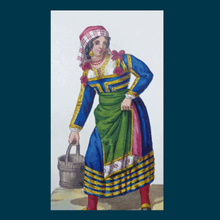Load image into Gallery viewer, MALTESE ART. Early 19th Century Watercolour Costume Studies by Vincenzo Feneck.  Neapolitan Lady Carrying a Pail of Water
