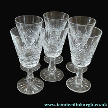 Load image into Gallery viewer, SET OF SIX. Vintage Waterford Crystal KENMARE (Cut) Stemmed CLARET Glasses. 6 inches
