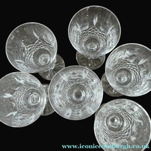 Load image into Gallery viewer, SET OF SIX. Vintage Waterford Crystal KENMARE (Cut) Stemmed CLARET Glasses. 6 inches
