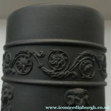 Load image into Gallery viewer, WEDGWOOD Edwardian Black Basalt Spill Vase with Ancanthus Scolls, Garlands, Ram's Head Mask. Height 8 1/2 inches
