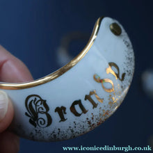Load image into Gallery viewer, Wee Job Lot: Four Vintage Bottle Labels. The Port One is Coalport. Two Limoges &amp; One White Metal Whisky
