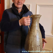 Load image into Gallery viewer, WELSH STUDIO POTTERY. Massive Stoneware Jug with Speckled Oatmeal Glaze by Terry Bell Hughes (b. 1937). 15 3/4 inches
