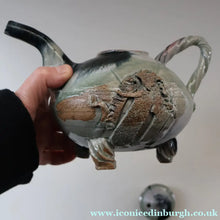 Load image into Gallery viewer, WELSH STUDIO POTTERY. Quirky 1970s Stoneware Teapot with Applied Elephant Decorations by Terry Bell Hughes (b. 1937)
