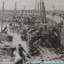 Load image into Gallery viewer, ORIGINAL ETCHING: William Lionel Wyllie (1851 – 1931) Herring Fishers at Fisherrow, Musselburgh Harbour. Pencil Signed; 1920s
