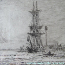 Load image into Gallery viewer, William Wyllie Etching. HMS Victory Firing a Salute in Portsmouth Harbour
