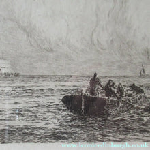Load image into Gallery viewer, William Wyllie Etching. HMS Victory Firing a Salute in Portsmouth Harbour
