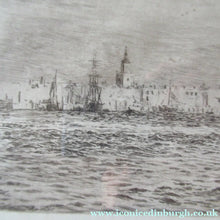 Load image into Gallery viewer, William Wyllie Etching. HMS Victory Firing a Salute in Portsmouth Harbour
