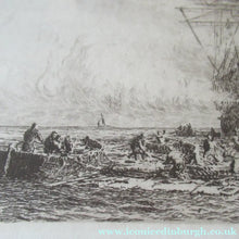 Load image into Gallery viewer, William Wyllie Etching. HMS Victory Firing a Salute in Portsmouth Harbour
