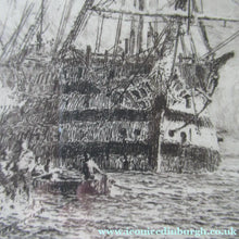 Load image into Gallery viewer, William Wyllie Etching. HMS Victory Firing a Salute in Portsmouth Harbour
